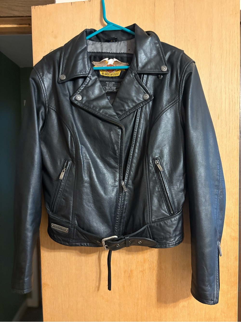 Harley-Davidson Black Leather Motorcycle Jacket with Silver Back Shield - Picture 2 of 6